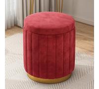 NMVAWIPT Pouf De Rangement Rond en Velours avec Base Dorée, 2 Pièces, sans Assemblage, for Salon Et Chambre À Coucher(Red,Storage)