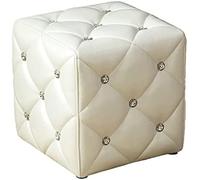NMVAWIPT Pouf Ottoman Luxueux en Cuir for Canapé, Petit Tabouret Élégant - Repose-Pieds Cube Moderne Orné De Boutons Cristal(White Small,35x35x35cm)