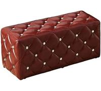NMVAWIPT Pouf Ottoman Luxueux en Cuir for Canapé, Petit Tabouret Élégant - Repose-Pieds Cube Moderne Orné De Boutons Cristal(Wine Red Large,105x35x35cm)