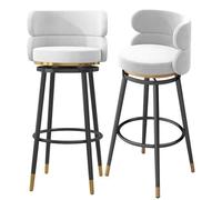NMVAWIPT Tabouret De Bar Pivotant À 360° - Comptoir Rembourré en Velours avec Dossier, Structure Métal, for Îlot Cuisine, Salle Manger(White-2 Pcs)