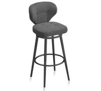NMVAWIPT Tabourets De Bar Pivotants en Velours, Dossier Incurvé, Cadre Métal Noir, Repose-Pieds, Capacité Charge: 150kg, Îlot Cuisine, Salle À Manger(Gray,Black Leg 65cm)