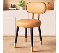 NMVAWIPT Tabourets De Salle À Manger Ronds Modernes Et Épurés, Chaise Rembourrée en Cuir avec Pieds Métal, Cuisine Patins Antidérapants(Orange 2,Gold Frame)