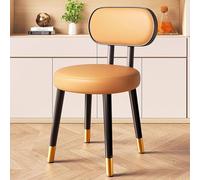 NMVAWIPT Tabourets De Salle À Manger Ronds Modernes Et Épurés, Chaise Rembourrée en Cuir avec Pieds Métal, Cuisine Patins Antidérapants(Orange 2,Black Frame)