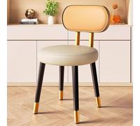 NMVAWIPT Tabourets De Salle À Manger Ronds Modernes Et Épurés, Chaise Rembourrée en Cuir avec Pieds Métal, Cuisine Patins Antidérapants(Gray 2,Gold Frame)