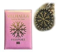 NMVAWIPT Vikings Valhalla Amulette Étui De Pochette De Passeport Rose pour Femmes, avec des Souvenirs De Vikings