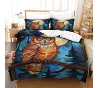 NNAWFJXG Hibou 3 Pièces 3D Parure De Lit Housse De Couette Microfibre forêt Housses De Couettes avec Fermeture Éclai avec Taies d'oreiller pour Adultes Et Enfants Single（140x200cm）