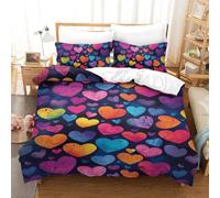 NNAWFJXG Motif en Forme de Coeur Housses De Couettes 3D,Microfibre Parure De 3 Pièces avec Fermeture Éclair Amour Housse De Couette Et Taies d'oreiller pour Adultes Et Enfants Super King（260x220cm）