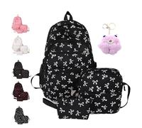 NNBWLMAEE 3 Set Bow Backpack for Girls, 3-Piece Bow Design Backpack Set, Preppy Primary Secondary Book Bag with Cross-body Bag and Small Pouch (Black)