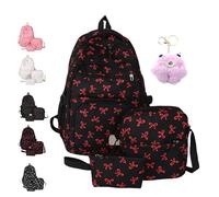 NNBWLMAEE 3 Set Bow Backpack for Girls, 3-Piece Bow Design Backpack Set, Preppy Primary Secondary Book Bag with Cross-body Bag and Small Pouch (red)