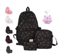 NNBWLMAEE 3 Set Bow Backpack for Girls, 3-Piece Bow Design Backpack Set, Preppy Primary Secondary Book Bag with Cross-body Bag and Small Pouch (brown)