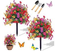 NNBWLMAEE Artificial Flowers Outdoor with Ground Stake, UV Resistant Realistic Morning Glory Bush Yard Stakes, 22" Realistic Artificial Flowers for Outdoors for Garden, Yard, Planter and Porch (A-1)