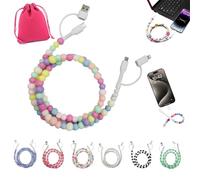 NNBWLMAEE Beaded Charging Cord 4 in 1, 4-in-1 Beaded Charging Cord&fast Charging Cable 66W, Colorful Anti-Tangle USB Cable, 3.3FT, for Most Devices Phone, Girls Women Use (B)