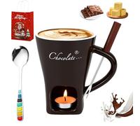 NNBWLMAEE Chocolate Fondue Mug with Forks, Chocolate Melting Cup, Chocolates Fondue Mug Set, Tea Light Heating Butter Warmer, for Cheese Chocolates Butter (Brown)