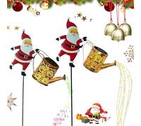 NNBWLMAEE Christmas Santa Solar Kettle Lights Garden Lawn Decorative Lights, Santa Kettle Ground Lamp, Hanging Metal Santas Watering Can LED Light, for Garden, Patio, Pathway Decor (Mix)