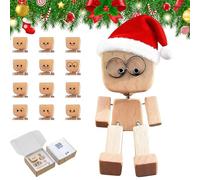NNBWLMAEE Christmas Shaking Wooden Man Figurine with 12 Magnetic Expressions, Cute Santa Shaking Feet Wooden Doll, Handmade Xmas Decors, Car Dashboard Accessories for Friends (Style3)