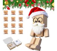 NNBWLMAEE Christmas Shaking Wooden Man Figurine with 12 Magnetic Expressions, Cute Santa Shaking Feet Wooden Doll, Handmade Xmas Decors, Car Dashboard Accessories for Friends (Style2)