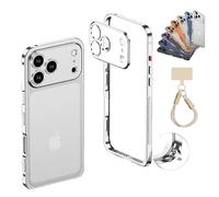 NNBWLMAEE ChubbyCase Ultra-Thin Metal Frame Heat Dissipation Case with Lens Protector for iPhone 17/16/15 Pro Max, Detachable Metal Lens Cover Cases, Seahorse Buckle Design (16Pro,F)