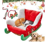 NNBWLMAEE Festive Plush Cosy Dog Bed - Christmas Sleigh, Christmas Sleigh Dog Bed, Festive Cozy Insulated Nest, Home Decoration, for Cold Winter Holiday Puppy Cat (Green,S)