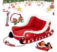 NNBWLMAEE Festive Plush Cosy Dog Bed - Christmas Sleigh, Christmas Sleigh Dog Bed, Festive Cozy Insulated Nest, Home Decoration, for Cold Winter Holiday Puppy Cat (Red,S)