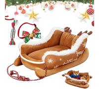 NNBWLMAEE Festive Plush Cosy Dog Bed - Christmas Sleigh, Christmas Sleigh Dog Bed, Festive Cozy Insulated Nest, Home Decoration, for Cold Winter Holiday Puppy Cat (Brown,M)