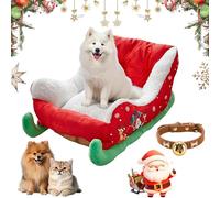 NNBWLMAEE Festive Plush Cosy Dog Bed - Christmas Sleigh, Funny Santa Sleigh Pet Warm Bed, Dog Sleighs Beds, Festive Cozy Insulated Nest, with Non-Slip Base, for Small, Medium Large Pet (A,M)