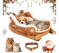 NNBWLMAEE Festive Plush Cosy Dog Bed - Christmas Sleigh, Funny Santa Sleigh Pet Warm Bed, Dog Sleighs Beds, Festive Cozy Insulated Nest, with Non-Slip Base, for Small, Medium Large Pet (C,M)