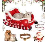 NNBWLMAEE Festive Plush Cosy Dog Bed - Christmas Sleigh, Funny Santa Sleigh Pet Warm Bed, Dog Sleighs Beds, Festive Cozy Insulated Nest, with Non-Slip Base, for Small, Medium Large Pet (B,M)