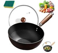 NNBWLMAEE Fish Scale Pattern Flat Bottom Non-Stick Pan, 2025 Upgraded Uncoated Non-Stick Household Cooking Pans, Flat Bottom Hand Hammered with Glass Lid, for Induction & Gas Stoves (9.5in)