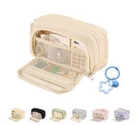 NNBWLMAEE Grand trousse à crayons de grande capacité pour bureau, école, papeterie, 3 compartiments, Beige, Stor, fashtion