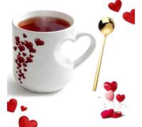 NNBWLMAEE Heat Changing Mug Heart, Heart-Shaped Color-Changing Ceramic Mug, Valentine Themed Hearts Shaped Handle Ceramic Coffee Cup, Magic Mugs Heat Changings, Romantic Gifts for Couples (White)