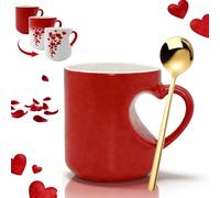 NNBWLMAEE Heat Changing Mug Heart, Heart-Shaped Color-Changing Ceramic Mug, Valentine Themed Hearts Shaped Handle Ceramic Coffee Cup, Magic Mugs Heat Changings, Romantic Gifts for Couples (Red)