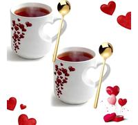 NNBWLMAEE Heat Changing Mug Heart, Heart-Shaped Color-Changing Ceramic Mug, Valentine Themed Hearts Shaped Handle Ceramic Coffee Cup, Magic Mugs Heat Changings, Romantic Gifts for Couples (White*2)