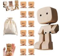 NNBWLMAEE Homme en bois vacillant, figurine de voiture, fabriquée à la main, décoration de tableau de bord, avec expressions faciales, charmante petite figurine en bois, oscillant avec 12 pressions de