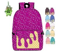 NNBWLMAEE Ice Cream Drip Kids Canvas Backpack, Ice Cream Backpack Cute Shoulder Backpacks, with Side Pockets, Use Travel, Hiking, Camping for Boys Girls (purple red)