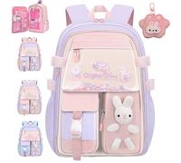 NNBWLMAEE Kawaii Bunny Girls Backpacks for Elementary School Bags, Quicksand Fridge Door Children's Backpacks, Bad Bunny Backpack for Girls, Large Capacity Waterproof, Back to School (Purple,L)