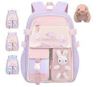 NNBWLMAEE Kawaii Bunny School Backpack for Girls, Quicksand Fridge Door Children's Backpacks, Bad Bunny Backpack for Girls, Back to School (Purple-L)