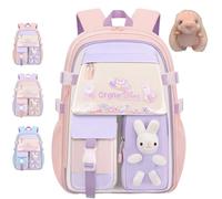 NNBWLMAEE Kawaii Bunny School Backpack for Girls, Quicksand Fridge Door Children's Backpacks, Bad Bunny Backpack for Girls, Back to School (Pink-L)