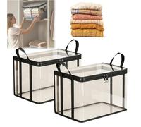 NNBWLMAEE Large Heavy-Duty Thick Plastic Clear Storage Box with Hinged Lid, Stackable Waterproof Organizer Tote with Reinforced Handles & Zipper, Ideal for Clothes, Bedding, Dorm, Travel, Home (2B-1)