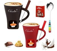 NNBWLMAEE Meltie Cup, Chocolate Fondue Mug with Forks, Chocolate Melting Cup, Chocolates Fondue Mug Set, Tea Light Heating Butter Warmer, for Cheese Chocolates Butter (2pcs-2)