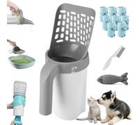NNBWLMAEE MeowBud Poop Scooper, Meow Bud Poop Scooper with Holder, No Touch Litter Box Scoop, Cat Litter Scooper with Bag, Removable Large Capacity, Isolate Odor, No Dirty Hands (8PCS)