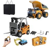 NNBWLMAEE Mini Rc Construction Series, Pocket Dump,Excavator & Forklift Set, 1/64 Rc Mini Remote Control Construction Vehicles, Truck Gift for Kids and Collectors (2PCS-1)