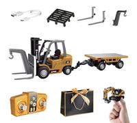 NNBWLMAEE Mini Rc Construction Series, Pocket Dump Truck, APP Control 1/64 Mini RC Construction Crane Forklift Trucks, Excavator & Forklift Set, Vehicles Toy for Adults Kids (Forklift + Trailer)