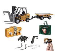NNBWLMAEE Mini Rc Construction Series, Remote Control Dump Truck, APP Control 1/64 Mini RCS Constructions Crane Forklift Trucks, RC Construction Vehicle Set, Toy for Adult Kid (Forklift + Trailer)