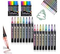 NNBWLMAEE Neattidyly Marker Pen for Highlight, Coloring Lightstick Graffiti Pen, Shimmer Markers Outline Glitter Gel Pens, Metallic Double Line Magische Stifte, for Drawing and Scribbling (2pcs*8)