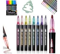 NNBWLMAEE Neattidyly Marker Pen for Highlight, Coloring Lightstick Graffiti Pen, Shimmer Markers Outline Glitter Gel Pens, Metallic Double Line Magische Stifte, for Drawing and Scribbling (8Colors)