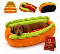 NNBWLMAEE Panier Hot Dog pour Chien et Chat, Lit Mignon en Peluche avec Coussin Lavable, Nid Confortable pour Petit Chien Teckel Chiot Chaton et Animal de Compagnie (M)