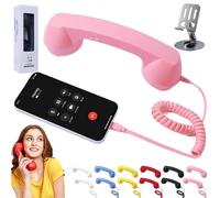 NNBWLMAEE Retro Phone Handset, Vintage Wired Handheld Cell Phone Receiver with Microphone, Bluetooth/Type-C Retro Telephone Style Landline Handle Receiver Cell Mobile Phones (Type-C,Pink)