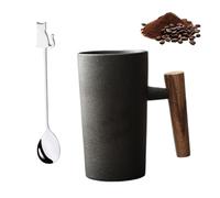 NNBWLMAEE Retro Stoneware with Wooden Handle, Ceramic Retro Stoneware Wooden Handle, Nordic Earth Mugs, for Travel, Breakfast, Coffee Brewing (D)