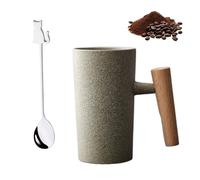 NNBWLMAEE Retro Stoneware with Wooden Handle, Ceramic Retro Stoneware Wooden Handle, Nordic Earth Mugs, for Travel, Breakfast, Coffee Brewing (C)