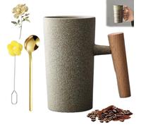 NNBWLMAEE Retro Stoneware with Wooden Handle, Handmade Ceramic Retro Stoneware Wooden Handle, Nordic Earth Mugs, 220ml Ceramic Mug, for Travel, Breakfast, Coffee Brewing (B)